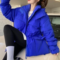 loose waist blue cotton padded clothes thickened warm women coats and jackets winter parkas with hooded shirring
