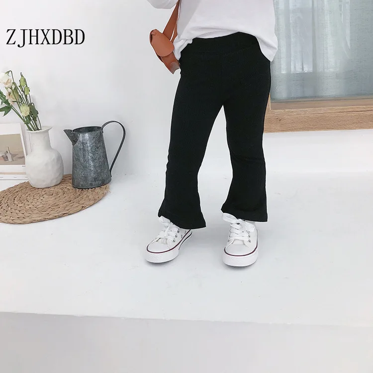 

2020 Trend Clothing Girls Pants Cotton Flare Pants Ankle Length Girl Black Elastic Waist Kids Children Grey Korean Style Clothes