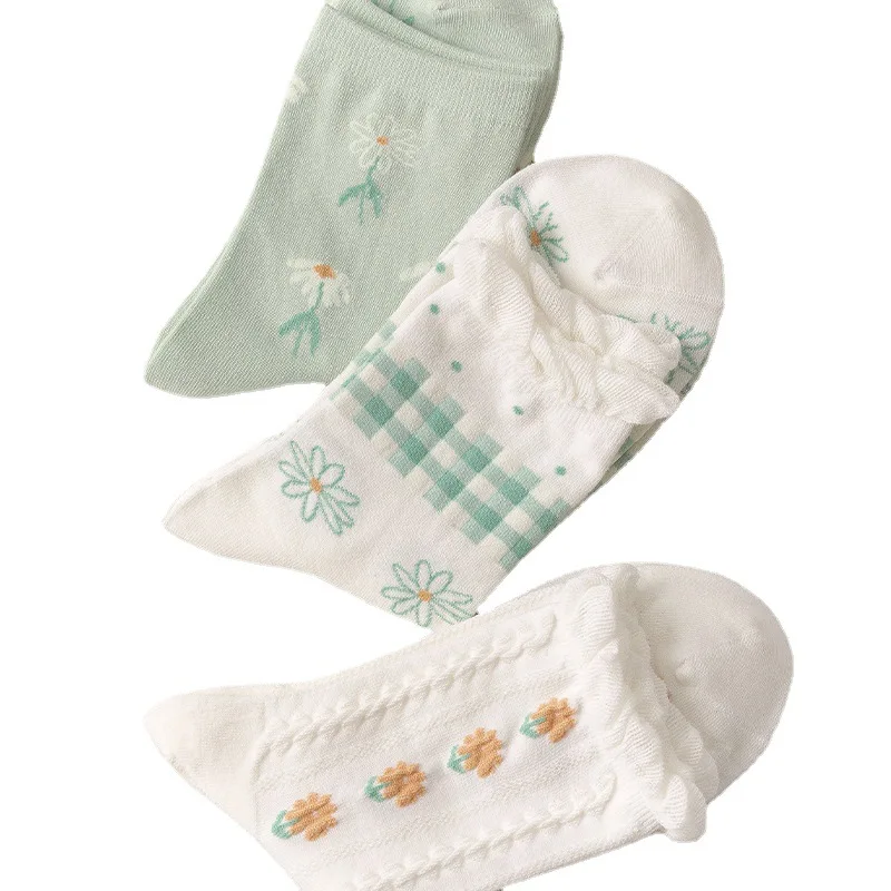 

Socks female mid-tube ins tide spring and autumn cute lace fairy cotton socks comfortable and breathable lace women's socks