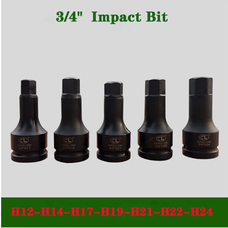 

3/4" Air Impact Wrench Adaptor Bits Hex Metric Socket Screwdriver Bits H12 H14 H17 H19 H21 H22 H24 Square Drive Impact Bit Sets