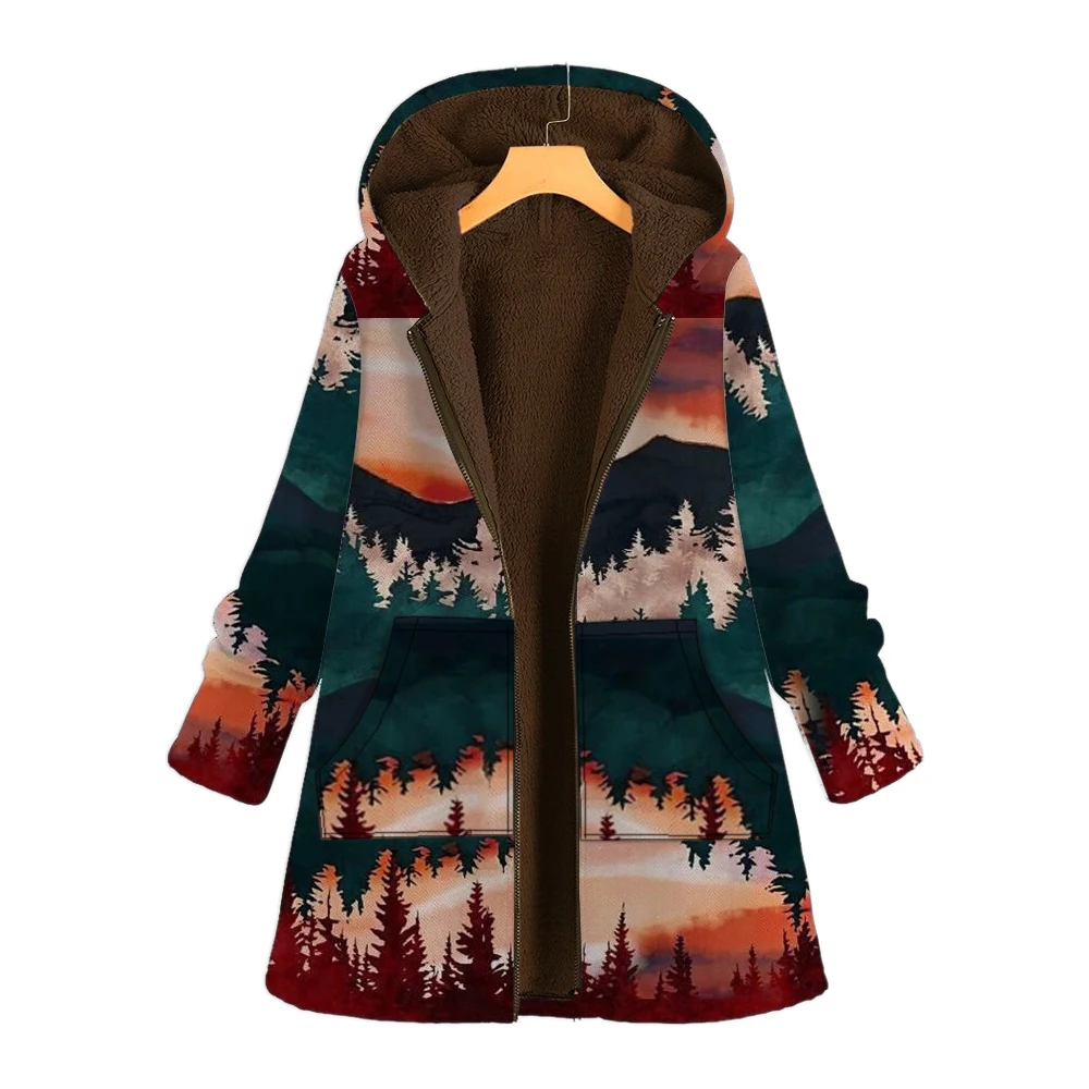 2020 свободные пальто с капюшоном пейзажная живопись зимнее парка длинным рукавом
