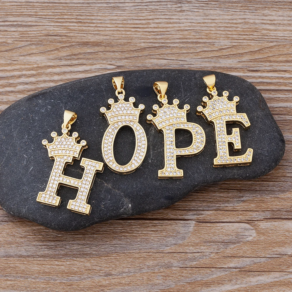 

New Luxury Copper Zircon A-Z Crown Alphabet Pendant Chain Necklace Punk Hip-Hop Style Fashion Woman Man Initial Name Jewelry