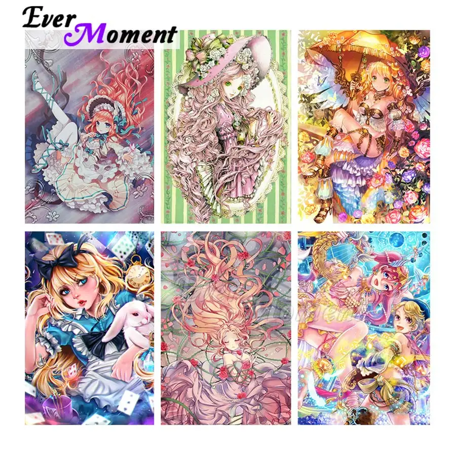 

Ever Moment Diamond Painting Girl Cartoon 3D Handmade Resin Full Square Drill Gift Mosaic Embroidery Bedroom Decoration ASF2132