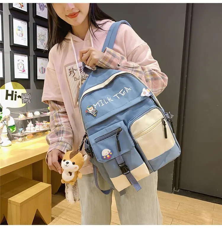 

Waterproof Letter Embroidery Big Backpack Nylon 2021 Travel Black Rucksack College School Bag For Teenage Girl Female Mochila