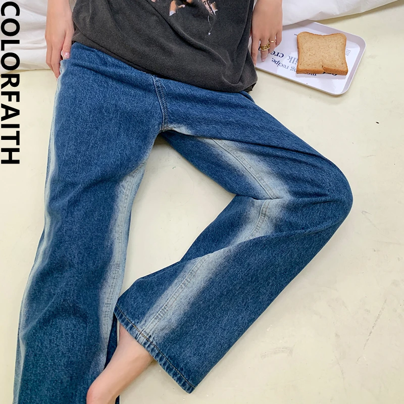 

Colorfaith New 2022 Y2K Vintage Baggy Capris Straight High Waist Wide Ankle Length Sping Summer Women Jeans Trousers Pants J4373