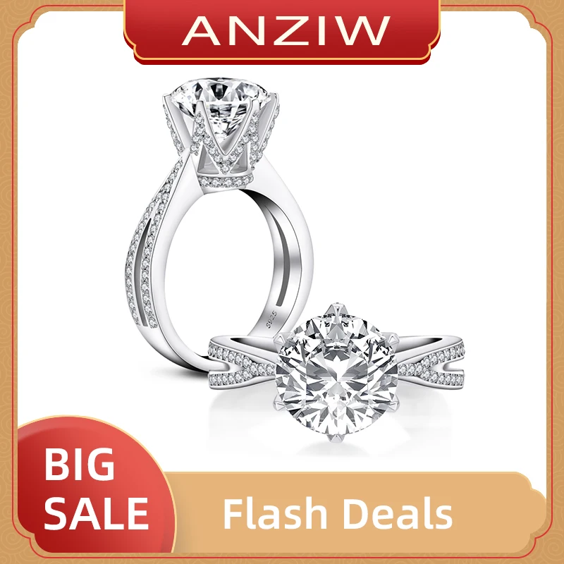 

ANZIW Princess 925 Sterling Silver Solitaire Ring Engagement Wedding 3.5 Carats Round Halo Rings anillos plata 925 para mujer
