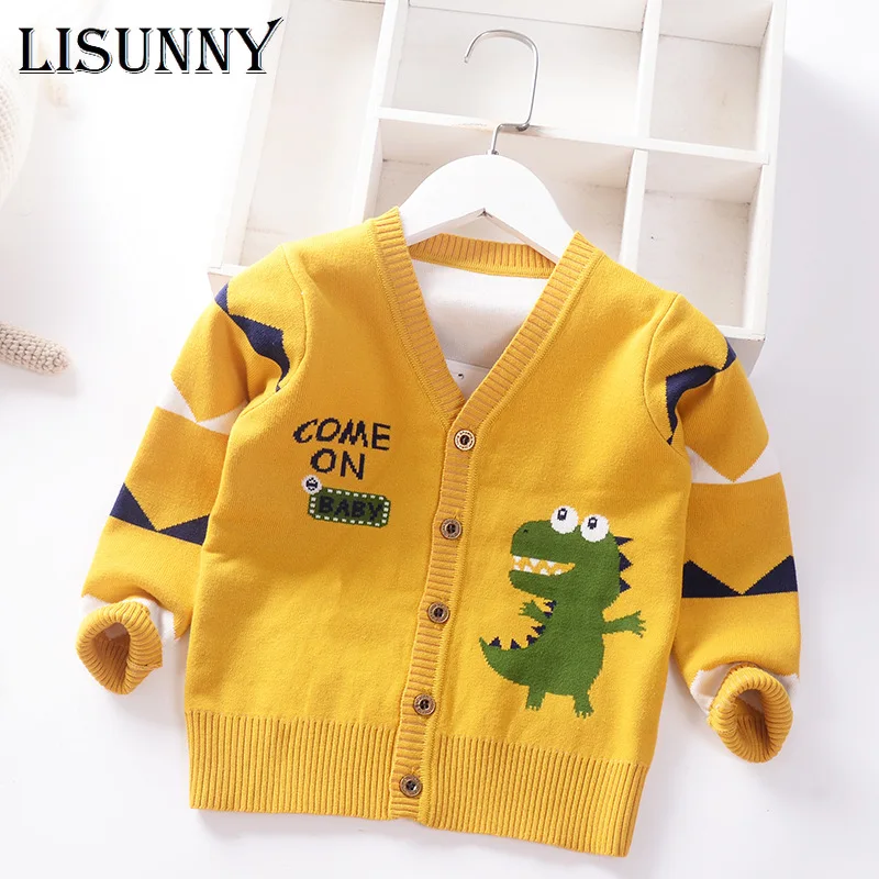 

Baby Boys Sweater Cardigan Coat 2021 Autumn Winter Children Sweaters Kids Knit Clothes Cartoon Dinosaur V-Neck Toddler Jacket