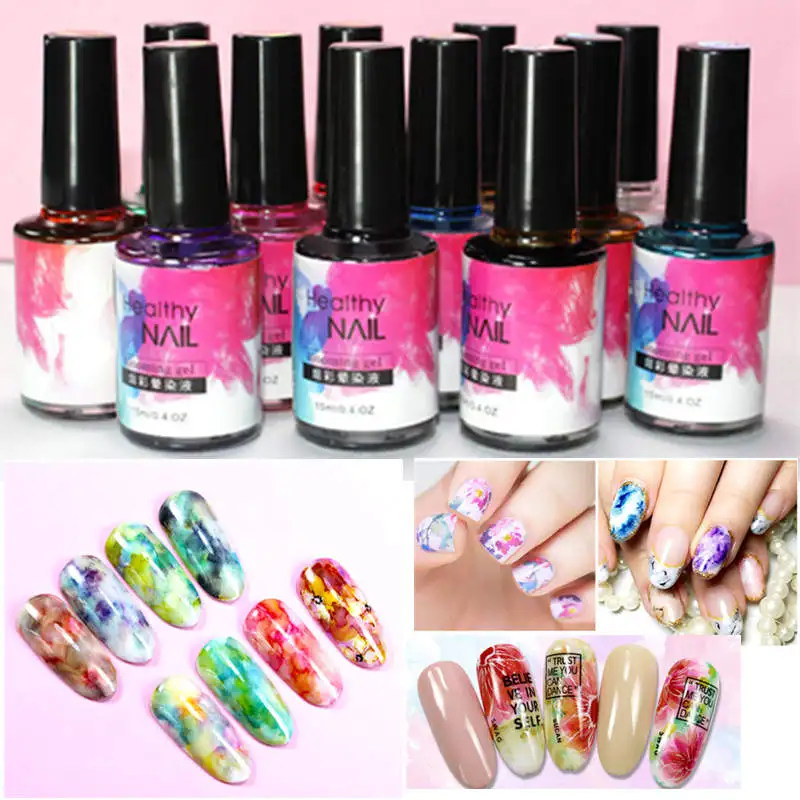 Набор лаков для ногтей 12 бутылок акварельные чернила гель цветущий дымчатый