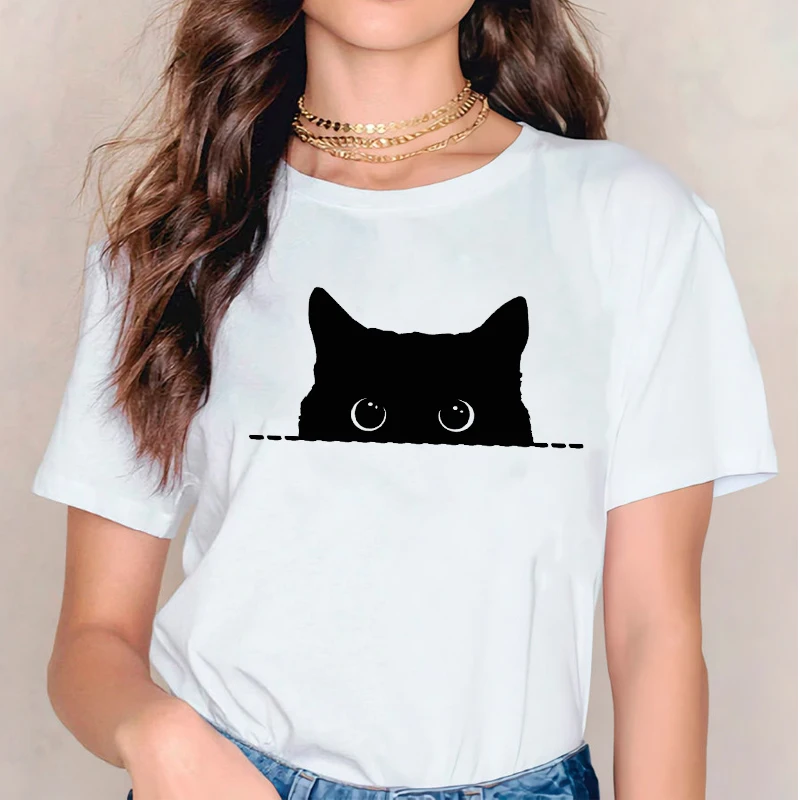 Женские футболки футболка одежда с изображением кошачьей мордочки 90s тренд кошки