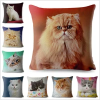 cat persian home covers square cushion cotton sofa cute linen pillow print throw