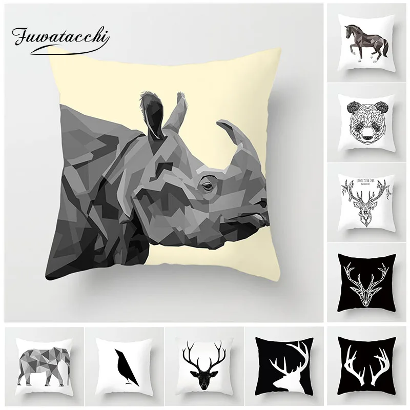 Черно белая декоративная подушка Fuwatacchi в виде оленя панды лошади