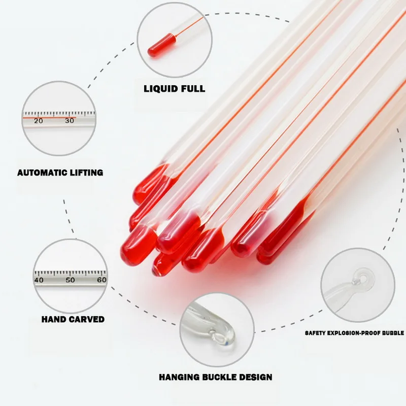 0 to 200 Degree Glass Thermometer Red Liquid Basic Laboratory School Home Use | Инструменты