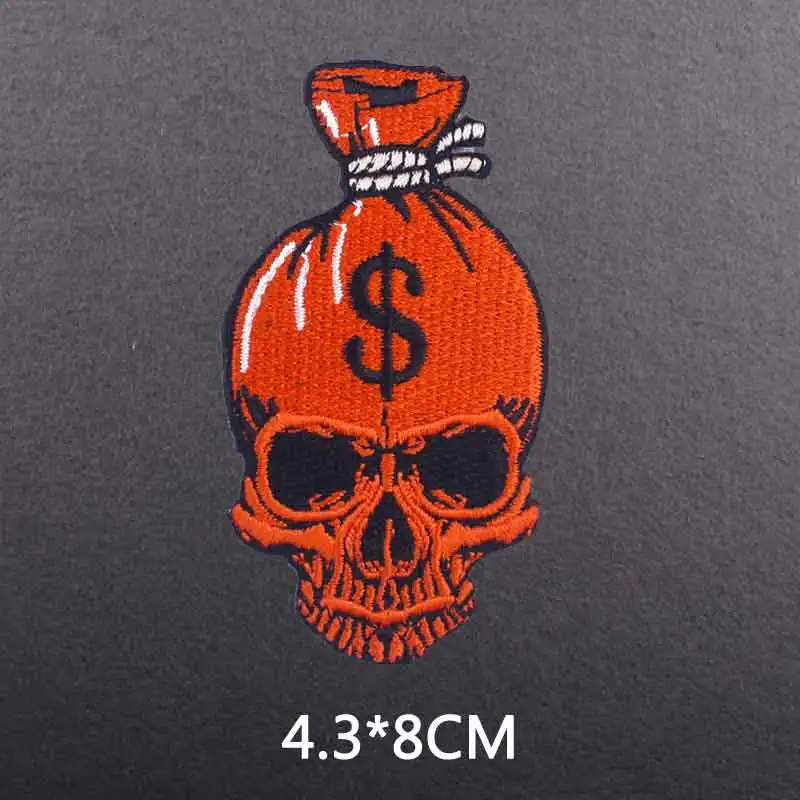 Вышивка в виде черепа панк-пиццы искусственные Швейные нашивки на одежде