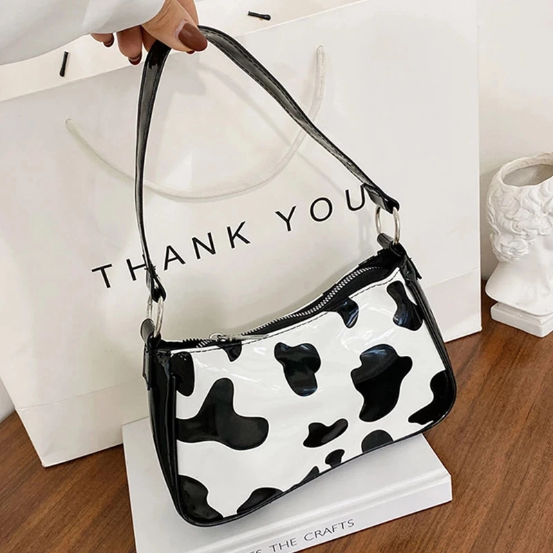 

Fashion Cow Pattern Baguette Bag Women PU Leather Shoulder Bag 2021 Trend Handbag Designer Armpit Bag Cool Girls Handle Bag sac