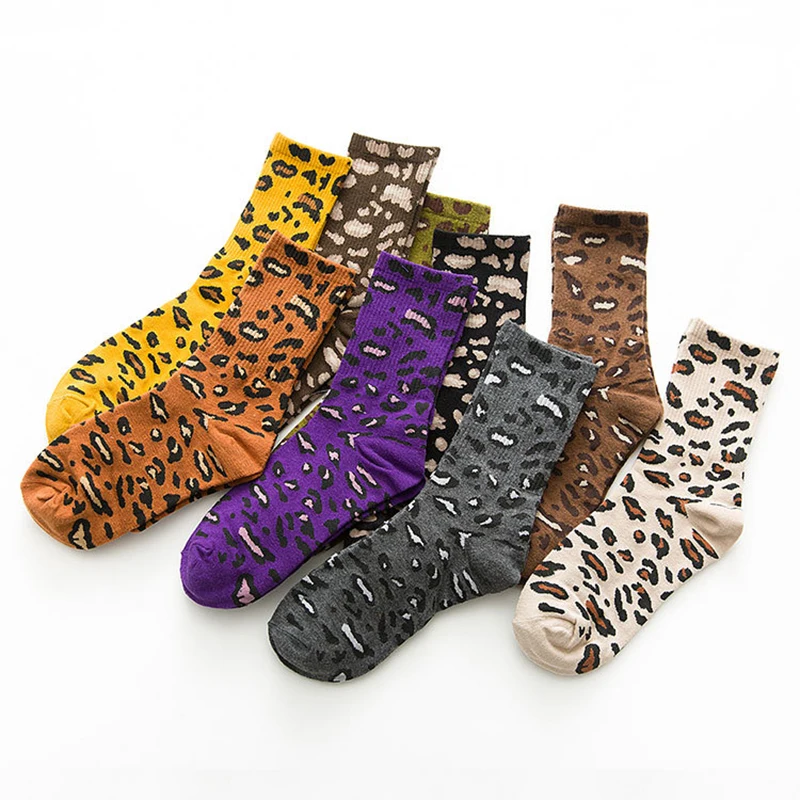 

Носки женские хлопковые в полоску с мультяшным леопардовым принтом