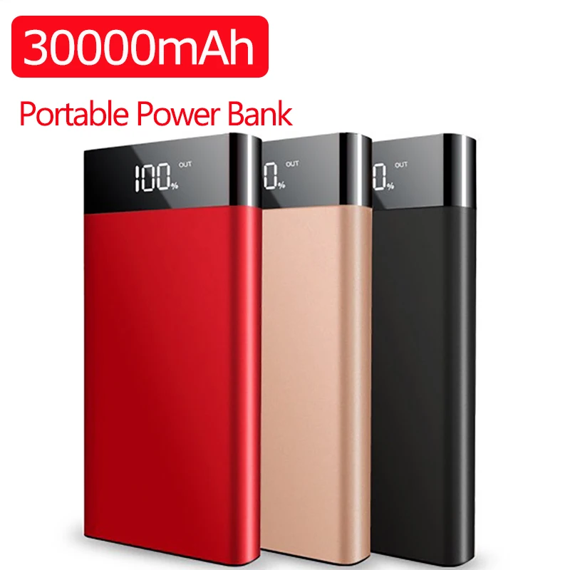 Ультратонкое зарядное устройство 30000 мАч тонкое портативное с двумя Usb