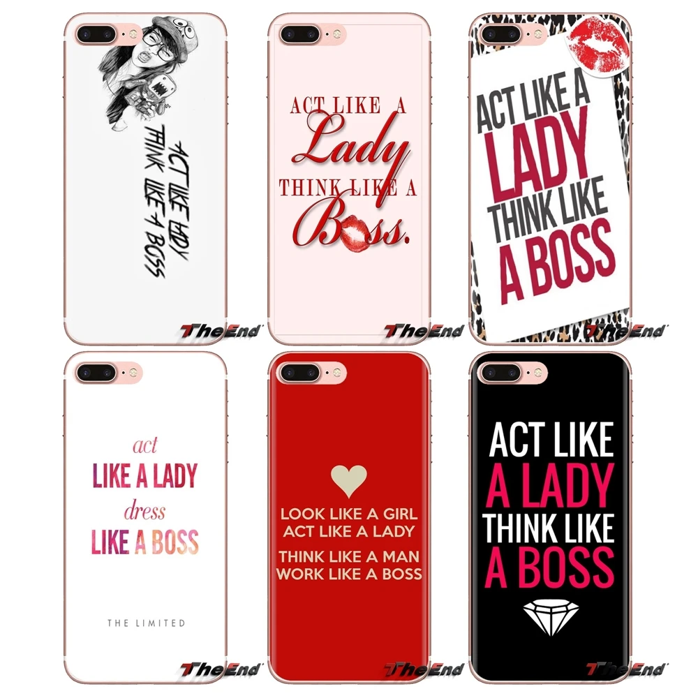 Чехол из ТПУ с цитатой "Вести себя как леди, думать как босс" для Huawei Honor 7X V10 6C V9 6A Play 9 Mate 10 Pro Y7 Y5 P8 P10 Lite Plus GR5 2017.