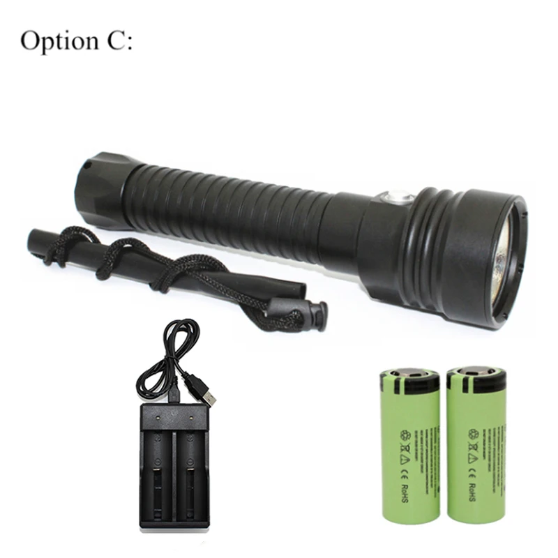 XHP70 Diving Flashlight 4000LM Underwater Torch Ultra Fire  XHP70.2 LED Waterproof Lamp + 26650 Battery + USB Charger