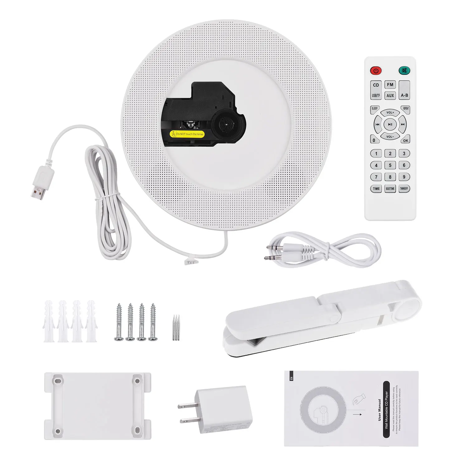 

Portable CD Player Wall Mountable with BT FM Radio Timer with Built-in Speakers Remote Control Support CD/USB/TF Card/AUX Input