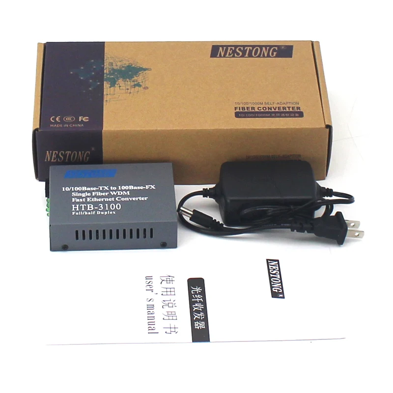 1 pair HTB-3100AB-25KM A/B 100Mbps SC port fiber media converter single mode single fiber 25KM