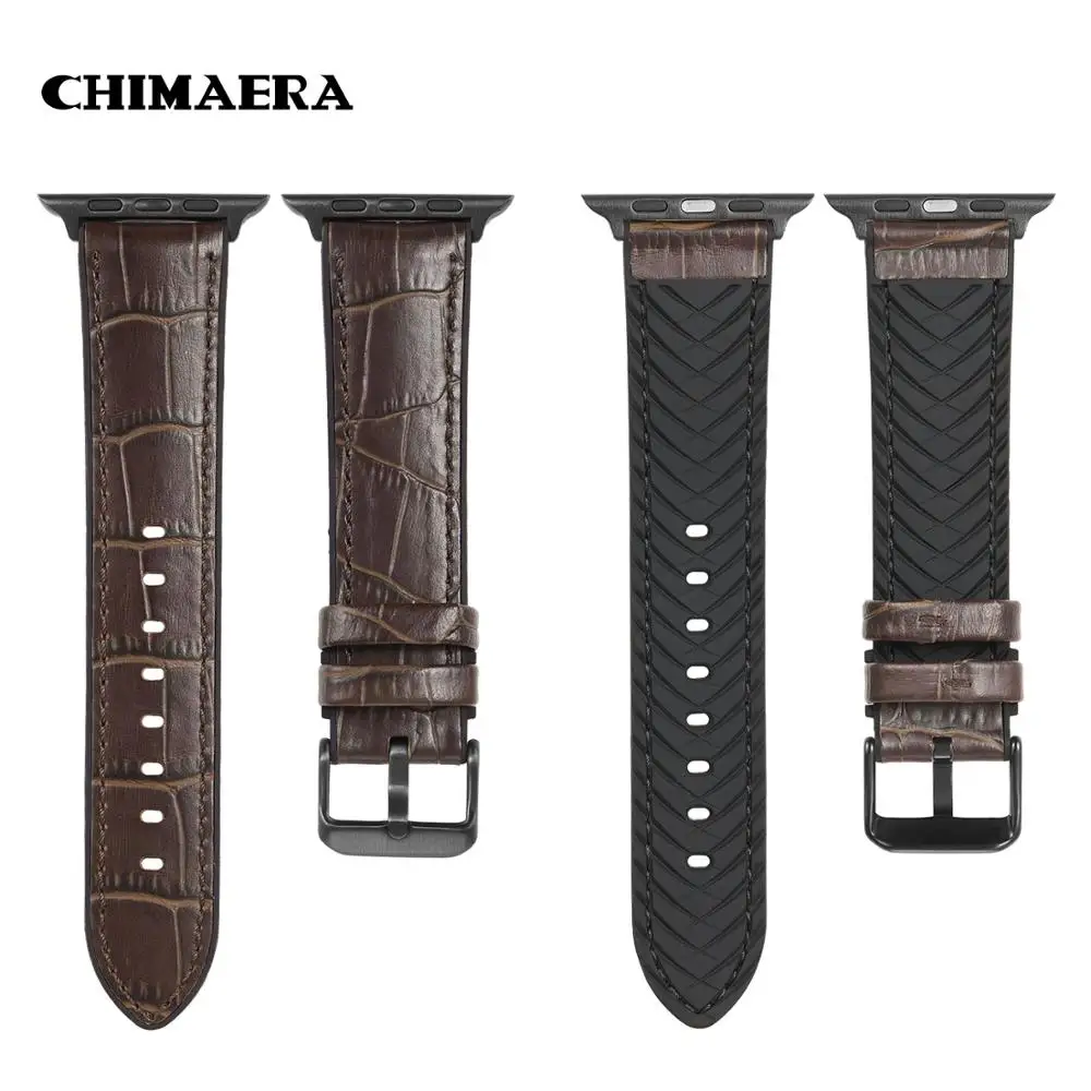 

CHIMAERA For Apple Watch Band 22mm 24mm Black Buckle Leather Strap Watch Band Alligator Grain Soft Silicone Watch Strap