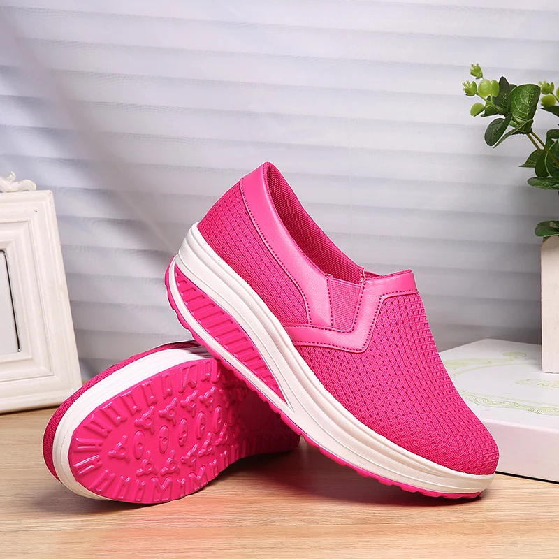 

New Women Toning Shoes Running Increase Height 5 Cm Swing Shoes Platform Wedge Sneakers Ladies Breathable Thick Sole Shoes