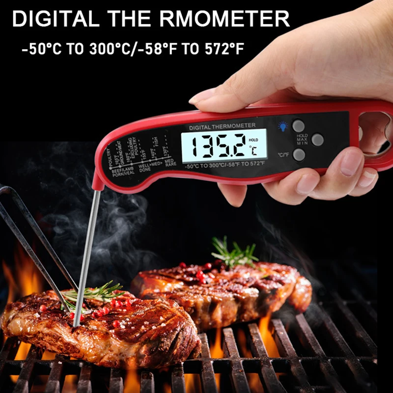 

Instant Read Meat Thermometer Foldable Probe Digital Cooking Thermometer with Backlight Precise ℃/℉ for Food Liquid RE
