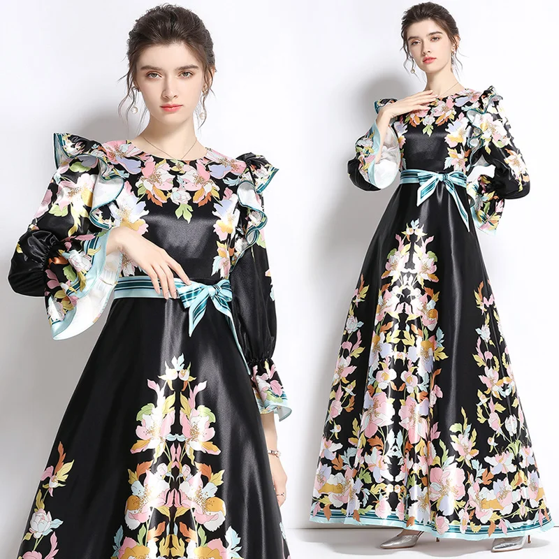 

2021 комплектов для ранней осени, место съемки, новинка, платье с длинным рукавом и круглым вырезом, ТРАПЕЦИЕВИДНОЕ ПЛАТЬЕ С Принтом позициони...