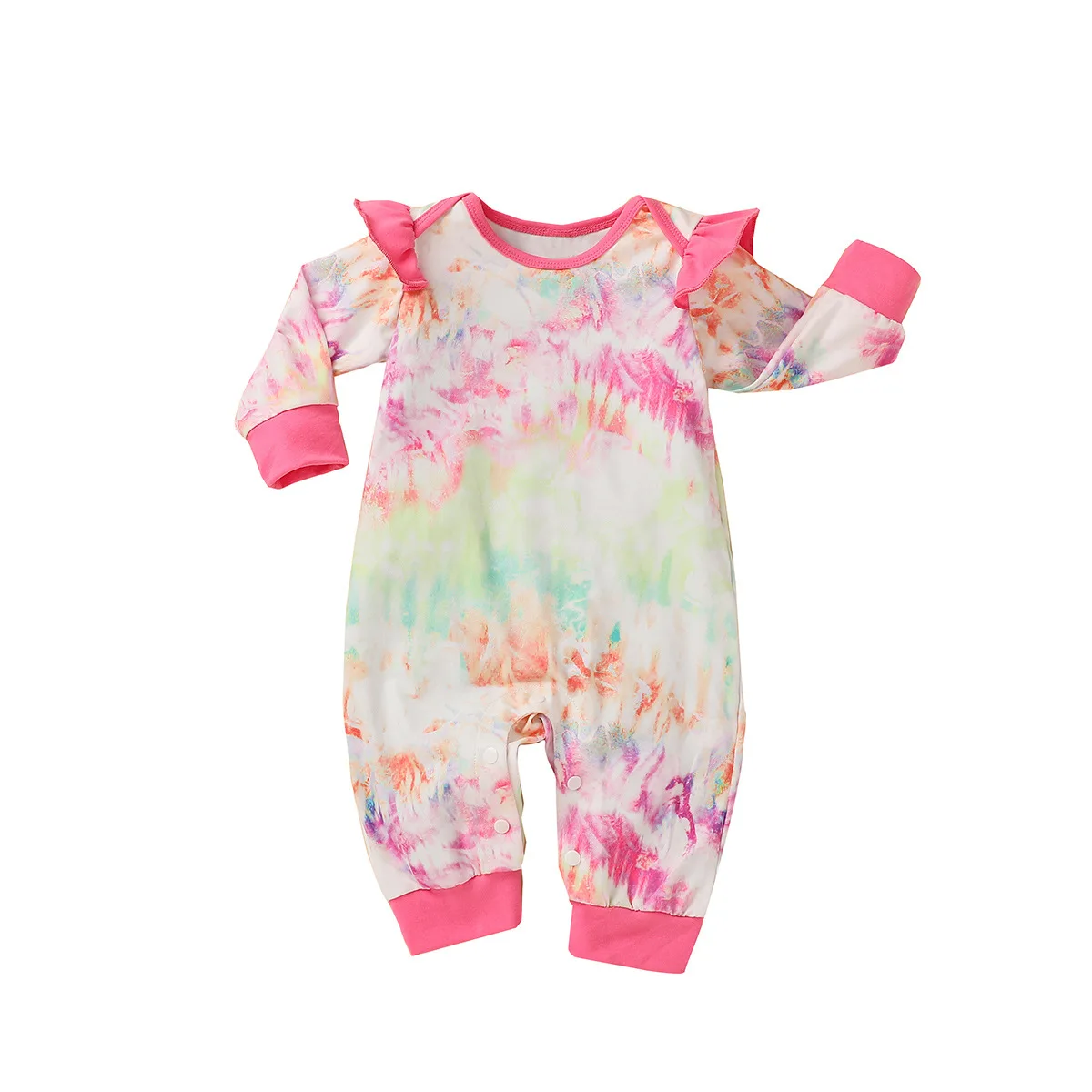 Одежда для новорожденных розовый комбинезон в рубчик с галстуком бабочкой