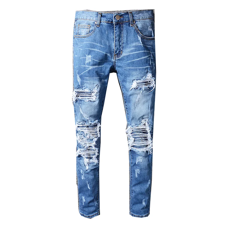 2021 fashionable men's ripped jeans, folds and fabric design, casual, self-cultivation, distressed