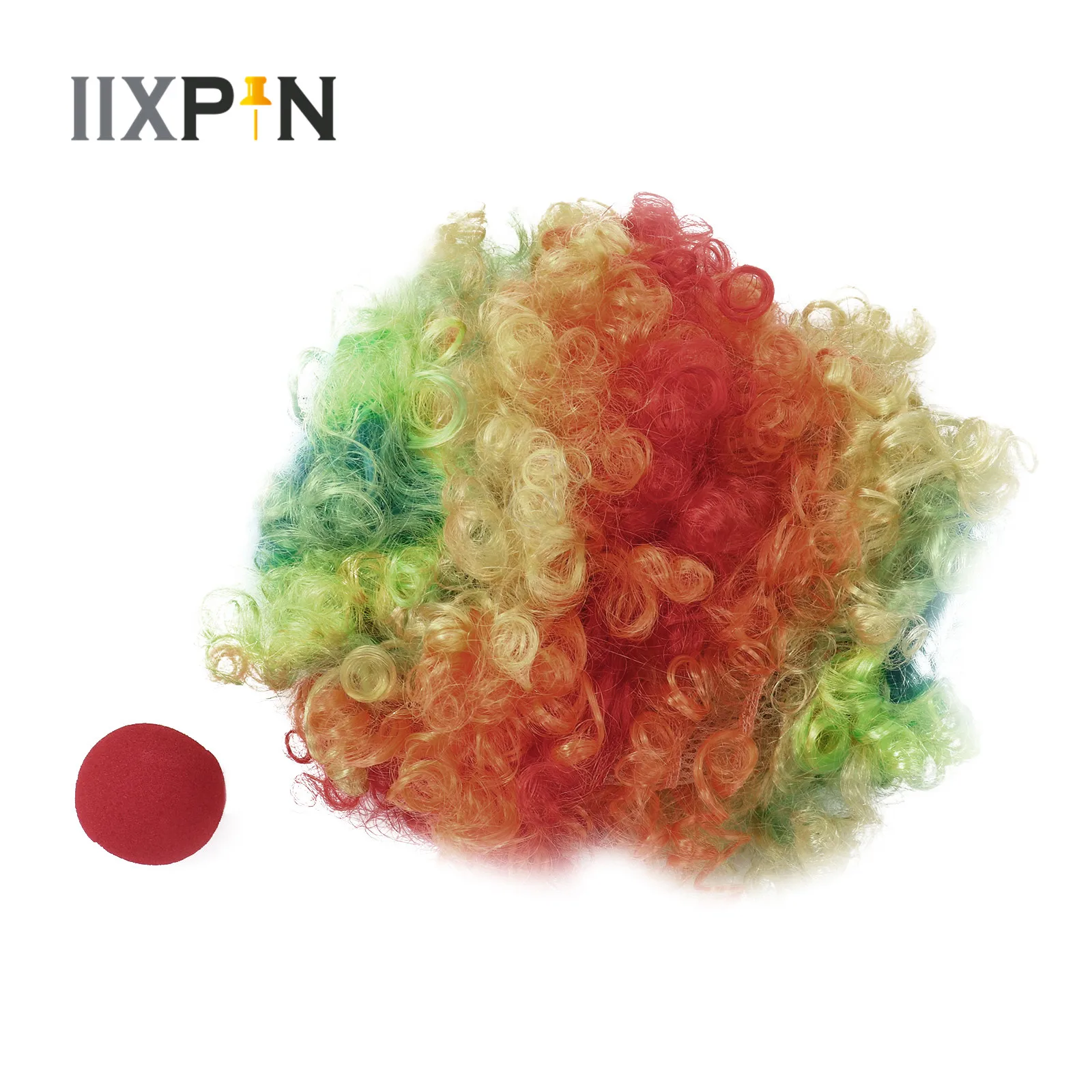 

Funny Clown Cosplay Costume Curly Wigs Headwear Red Sponge Nose Set for Halloween Roleplay Props Pretend Play Masquerade Tools