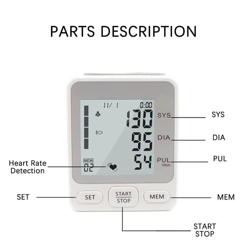 Автоматический цифровой тонометр на запястье портативный электронный прибор