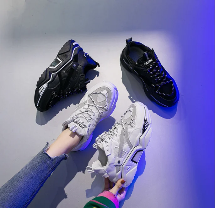 Women Sneakers White Fashion Retro Platform Running Shoes Lady summer footwear Breathable zapatillas de mujer N4-13