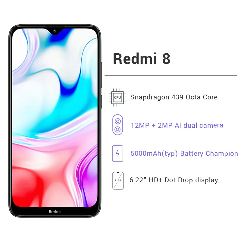 Смартфон Xiaomi Redmi 8 глобальная версия 4+64 Гб 2 камеры 8МП сим карты|Смартфоны| |