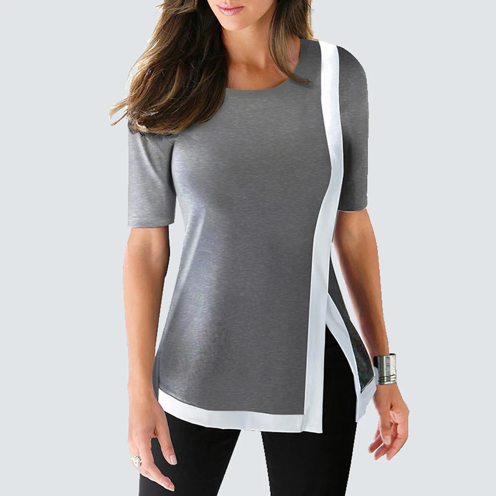 Летняя Повседневная Лоскутная Мягкая Футболка Базовый разрез модные