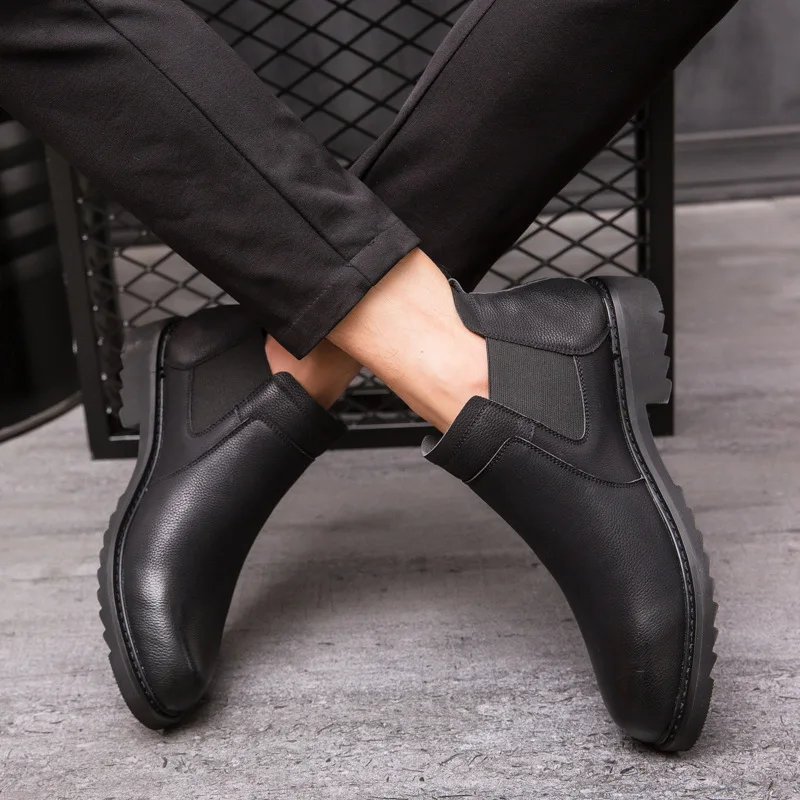 mens casual business dress shoe black chelsea boots slim on breathable soft leather shoes designer ankle boot botas zapatos man | Обувь