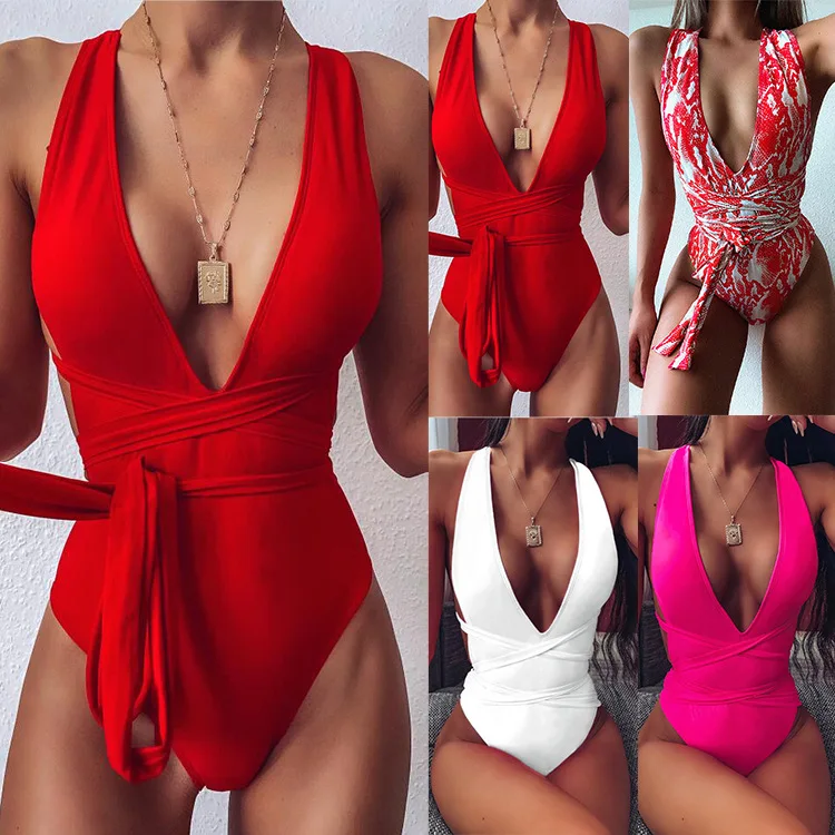 

JIN-Swhbias Sexy Snake Solid Swimwear Women Deep V One Piece Swimsuit Female Backless Monokini Hollow Bathing Suit Swim Wear2020