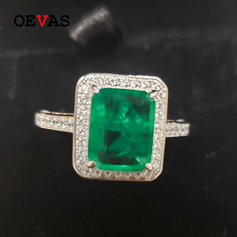 

OEVAS Solid 925 Sterling Silver Emerald Diamonds Gemstone Wedding Engagement Rings For Women Sparking Fine Jewelry Wholesale