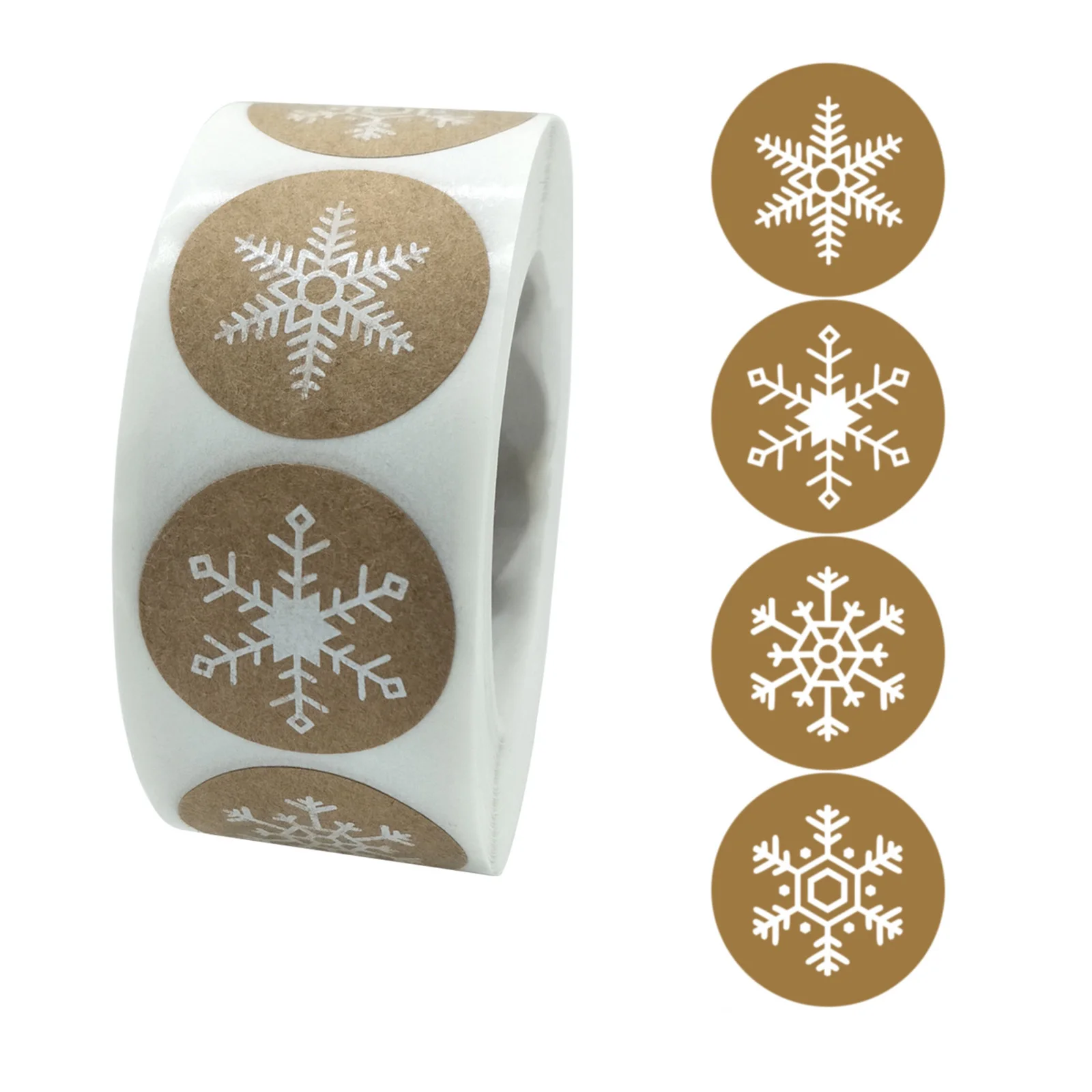

500pcs/1 roll Christmas Label Sticker Adhesive Kraft Paper Snowflake Pattern Seal 2.5cm/1" New Year Decor Festival Party Gift