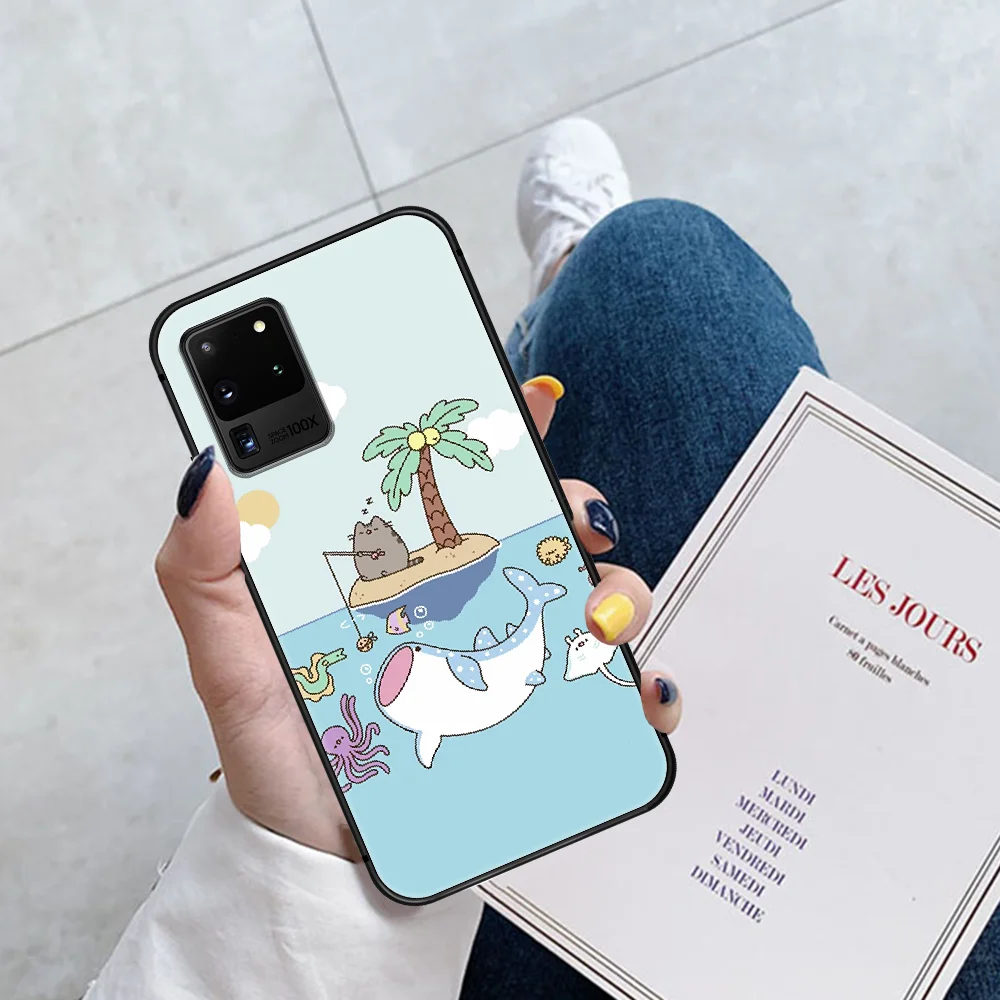 

Cartoon Pusheens Cat Phone Case Cover Hull For Samsung Galaxy S 6 7 8 9 10 e 20 Edge Uitra Note 8 9 10 Plus black Waterproof