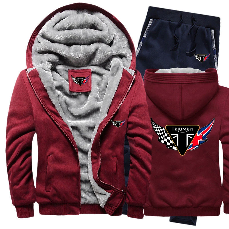 

TRIUMPH - Men Hooded Tracksuit Set with Brand Logo Printed Warm Outfit with Zipper English Style Fall and Winter 2021 Collection