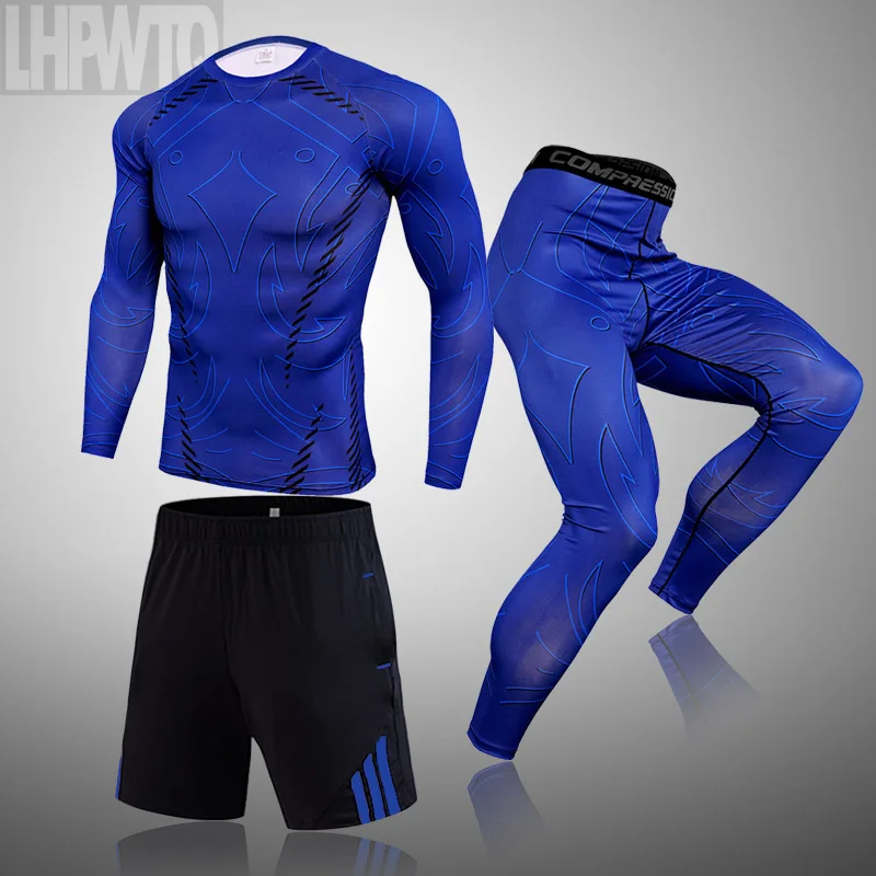 

3Pcs/Set Men's Tracksuit Gym Fitness Compression Sport Suit Clothes Running Jogging Sports Wear Exercise Workout Tights
