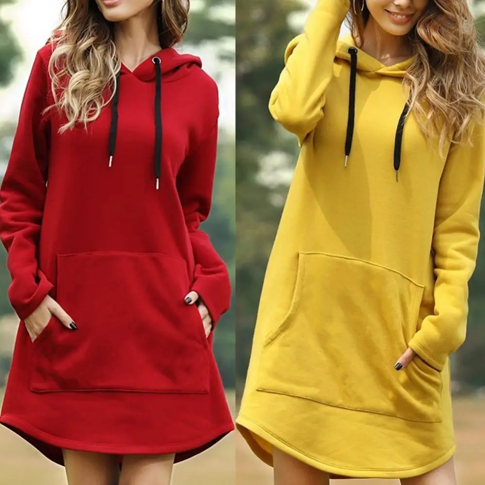 

2021 New Autumn Long Hoodies Women Dresses Casual Women Autumn Winter Long Sleeve Pocket Drawstring Loose Hoodie Mini Dress 3XL