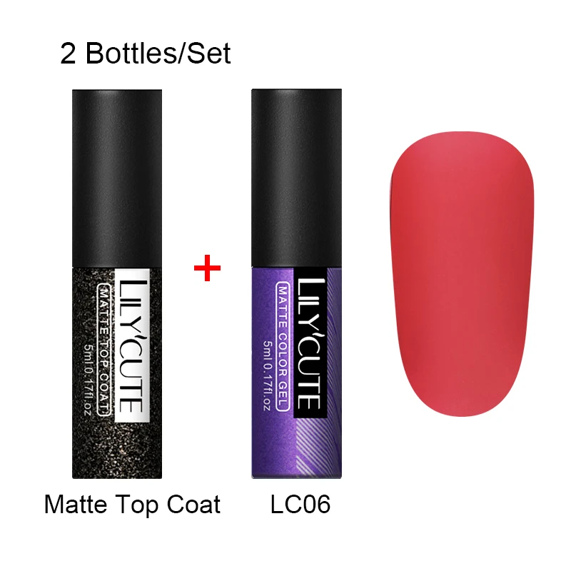 2 Bottles 6 LILYCUTE матовое верхнее покрытие Цвет УФ-гель для ногтей Полупостоянный личная гигиена лак для ногтей, маникюр Гель-краска для ногтей маникюр - Цвет: 2 Bottles 6