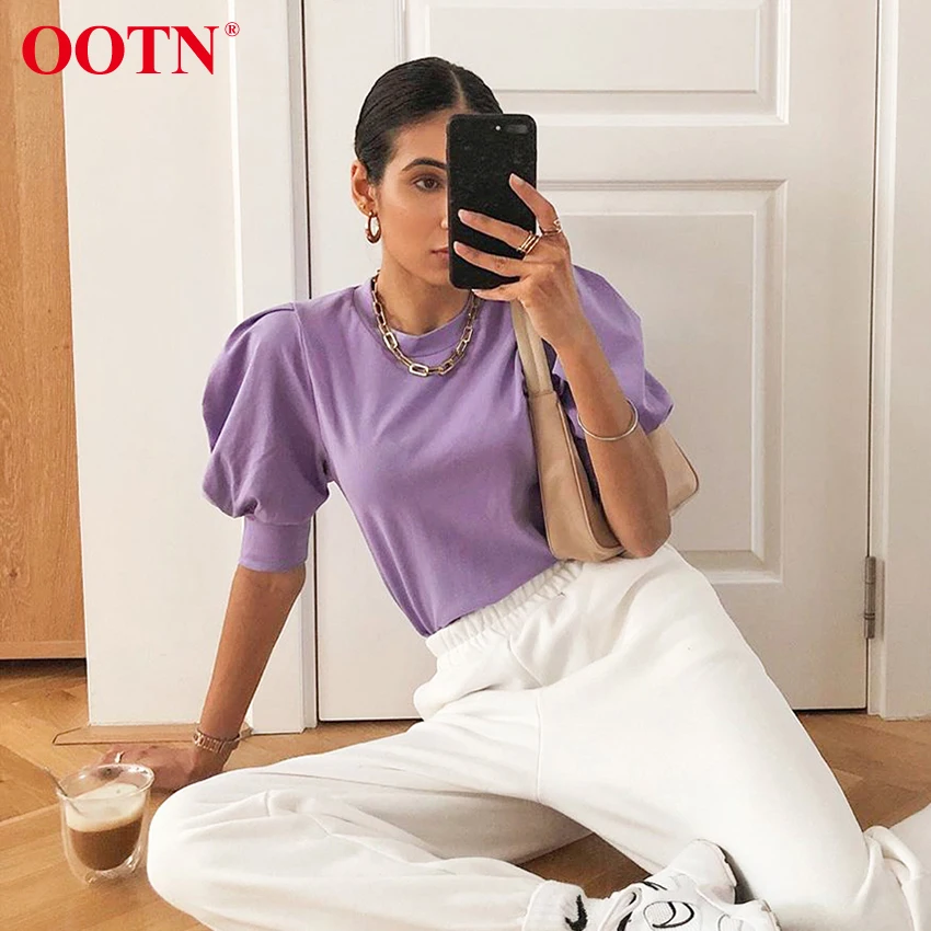 Элегантная фиолетовая футболка OOTN Женский Топ с пышными рукавами Женская