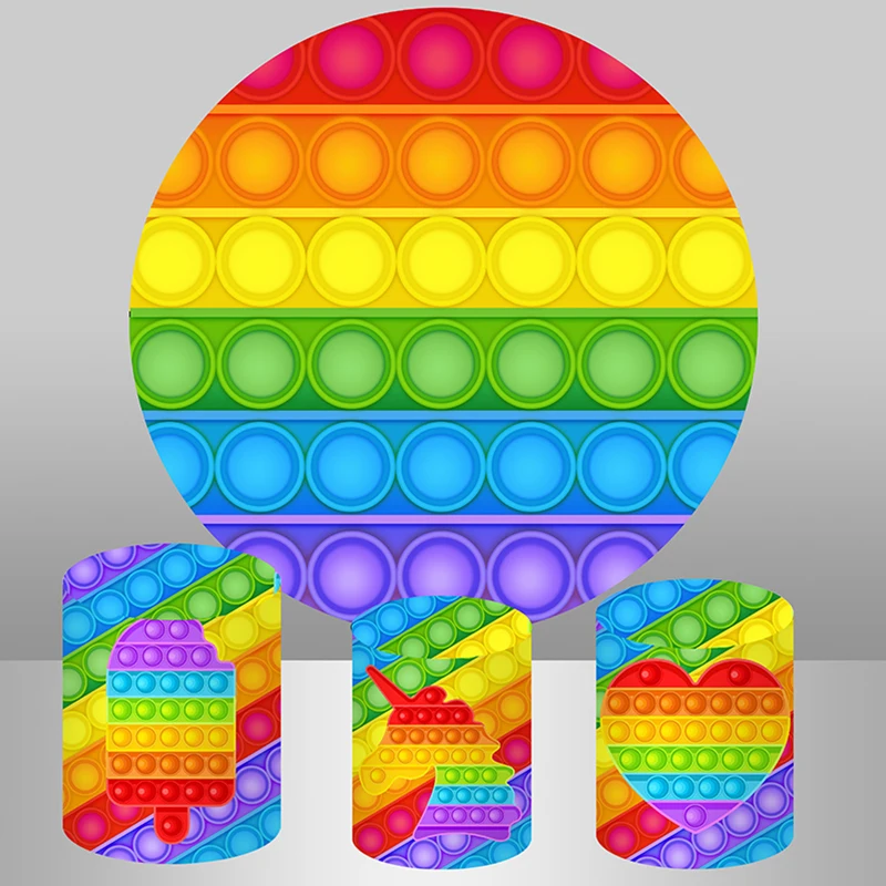 Sensfun Colorful Rainbow Color Tie Dye Round Backdrop Cartoon Photo Background Party Decor Cylinder
