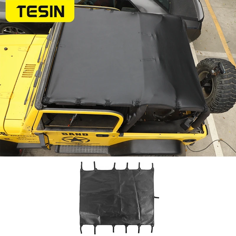 

Чехол TESIN для Jeep Wrangler TJ 1997-2006, кожаный, с мягкой крышей, с солнцезащитным козырьком, на всю длину, черный