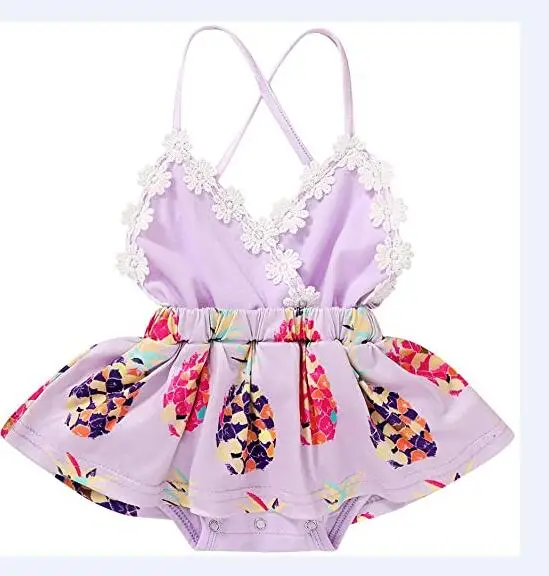 

2021 New Casual Summer Baby Girls Pineapple Print Short Romper, Girls Sleeveless V-neck Sling Jumpsuit for Summer Hot Sale
