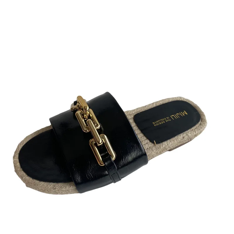 

Slippers Casual Flat Shoes Female Slides Low Slipers Women Luxury Soft 2021 Leisure PU Rome Fabric Basic Hoof Heels Fashion