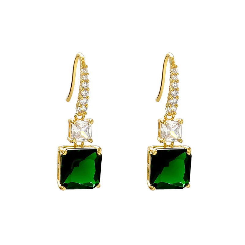 

Luxury Green Crystal Square Pendant Earrings For Woman 2021 Fashion Korean Jewelry Wedding Party Sexy Girl's Unusual Earrings
